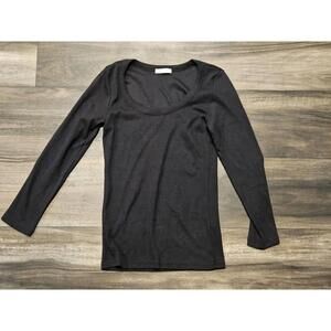 AYR The Open Ended Scoop Neck Top Womens Medium Black Ribbed Stretch